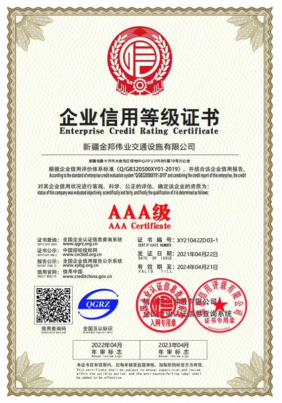 企業信用等級證書